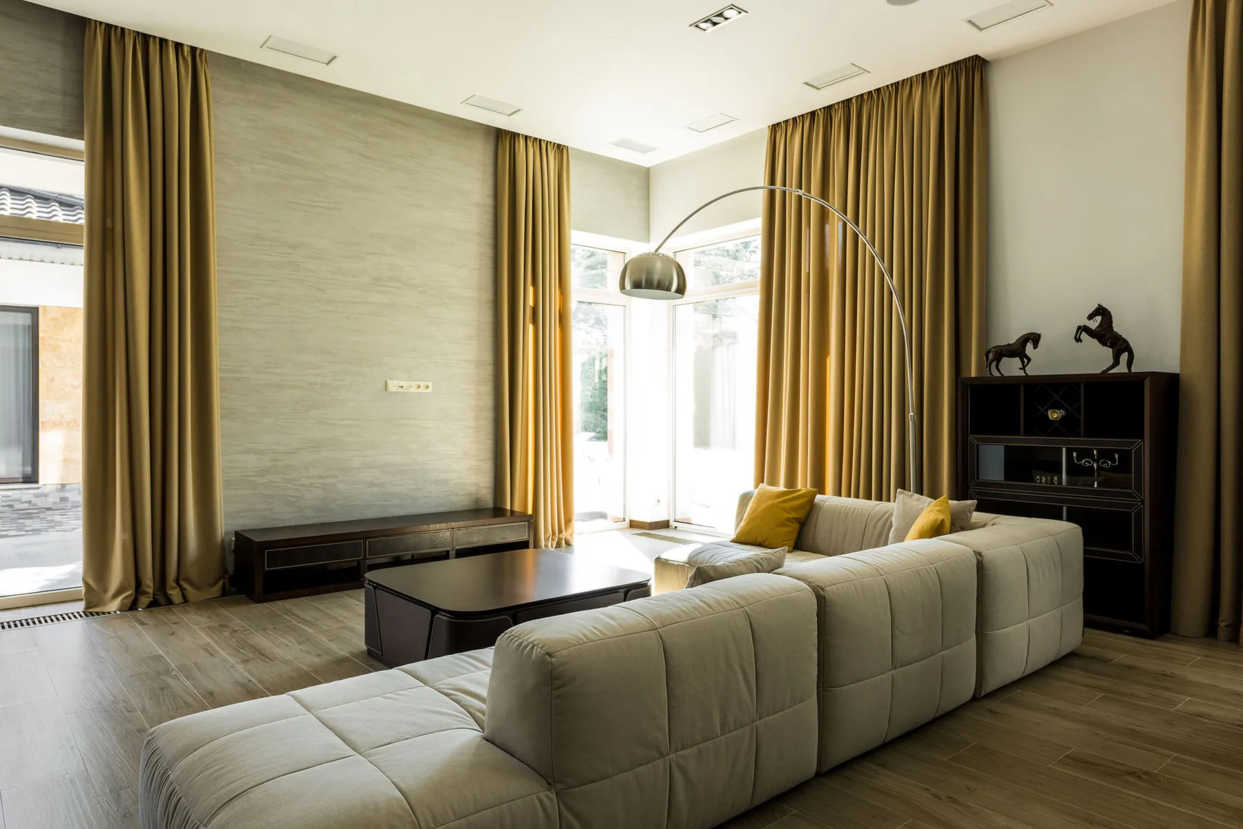 Curtains in a furnished living room