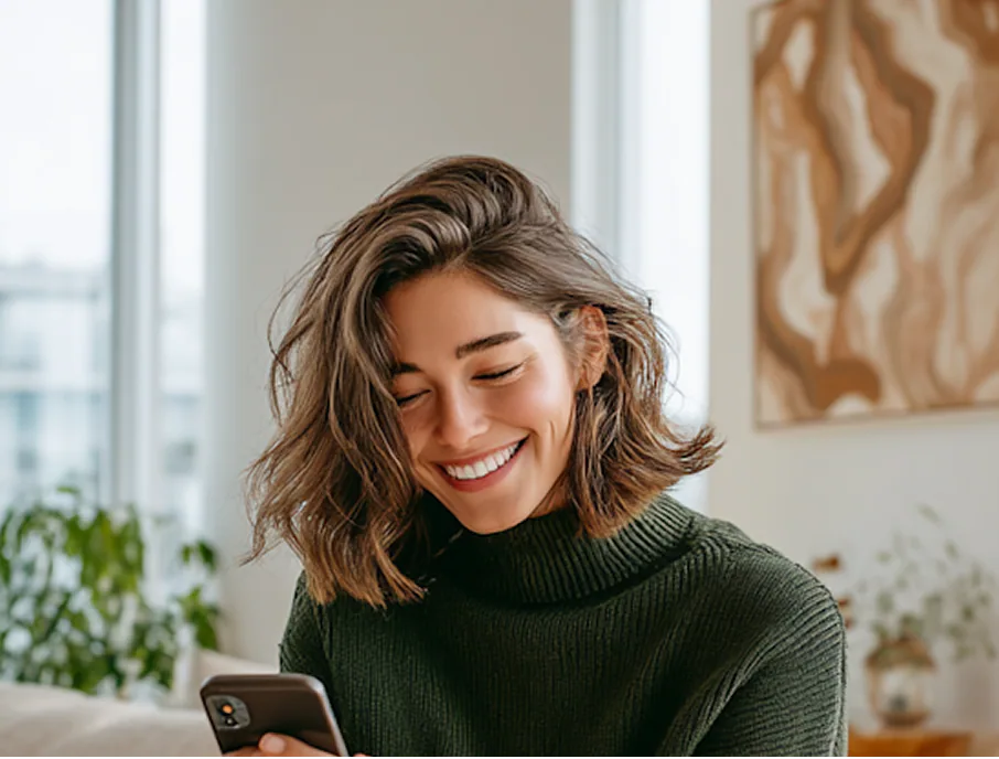A woman holding a smartphone